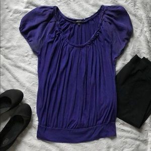 Express purple scoop neck top with silk sleeves